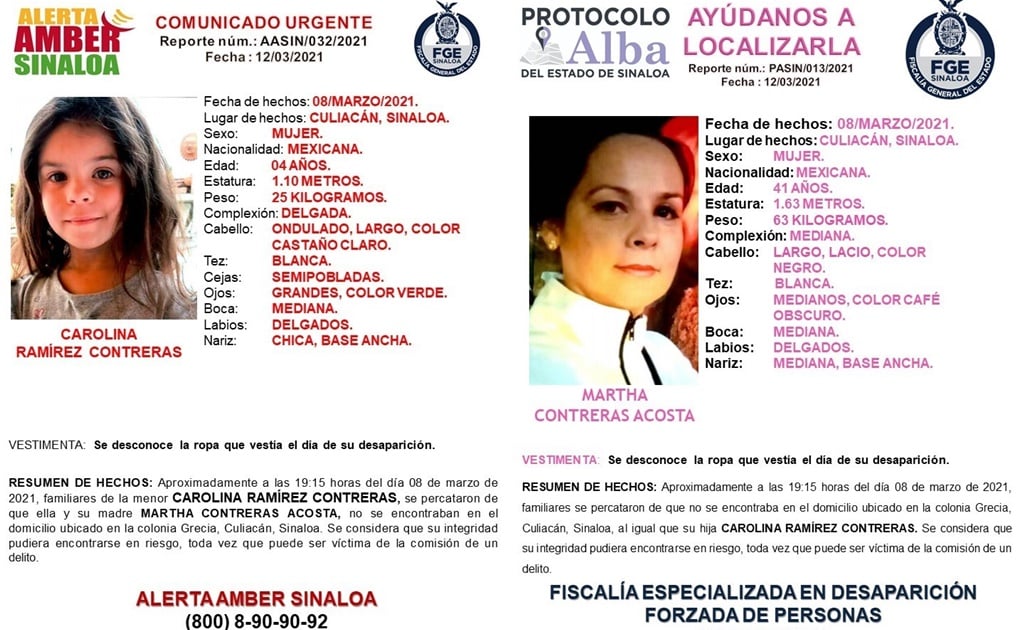 Emiten alertas de búsqueda por desaparición de madre e hija en Culiacán, Sinaloa