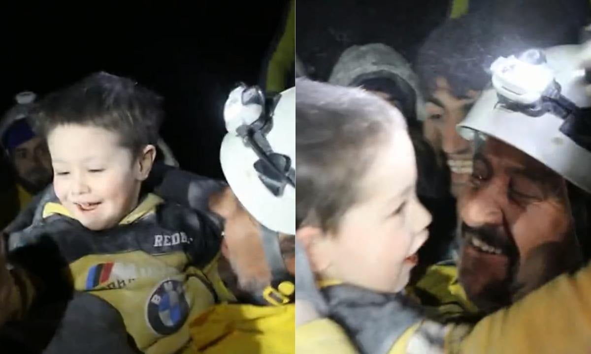 La tierna reacción de un niño tras ser rescatado de los escombros en Siria