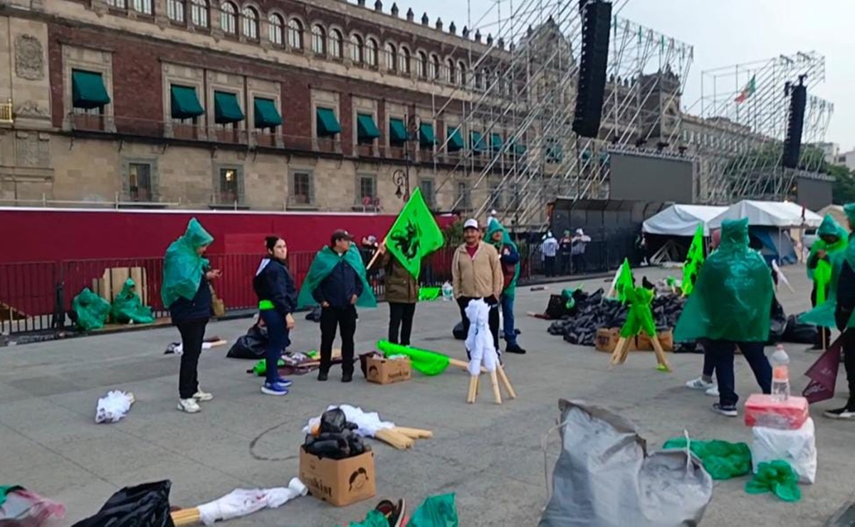 Zócalo amanece con reubicación del plantón de la CNTE y retiro de vallas para cierre de campaña de Sheinbaum