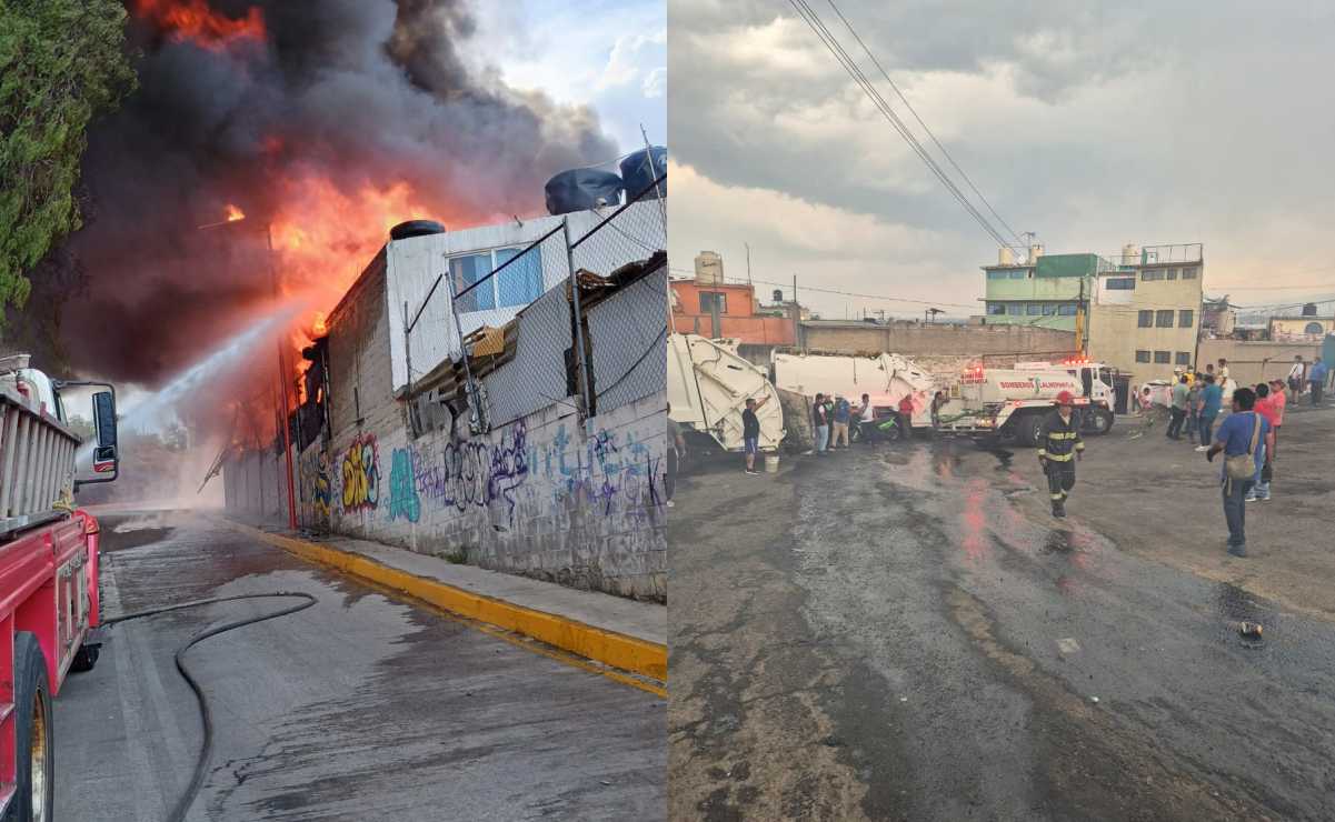 Reportan incendio de 6 camiones recolectores de basura en Naucalpan