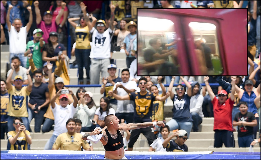 Aficionados de Pumas convierten vagón del metro en cantina