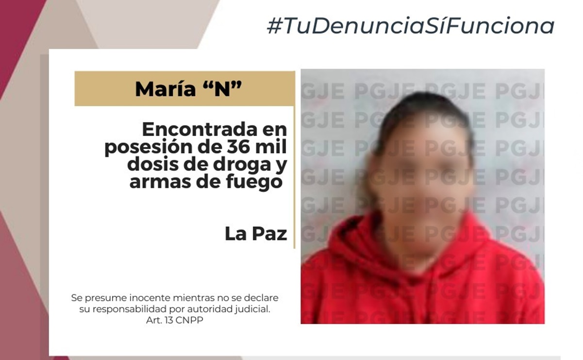 Detienen a mujer de 50 años con 36 mil dosis de droga y armas en BCS