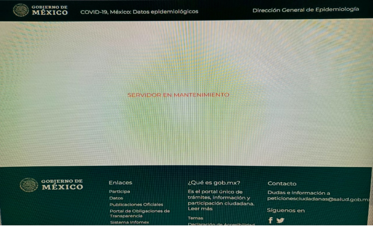 Se “cae” página electrónica que reporta casos de Covid-19; último informe fue de casi 200 mil casos