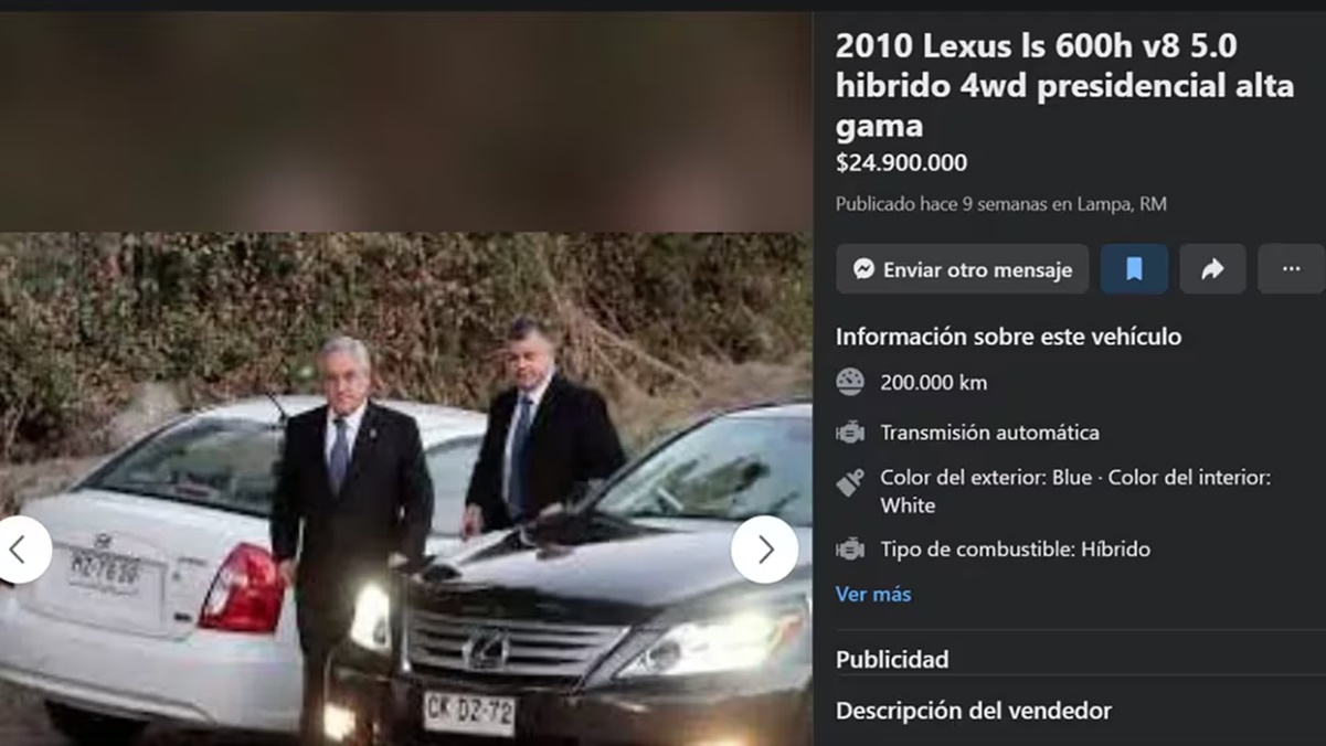 "Con historia presidencial": venden  el Lexus del exmandatario chileno Sebastián Piñera