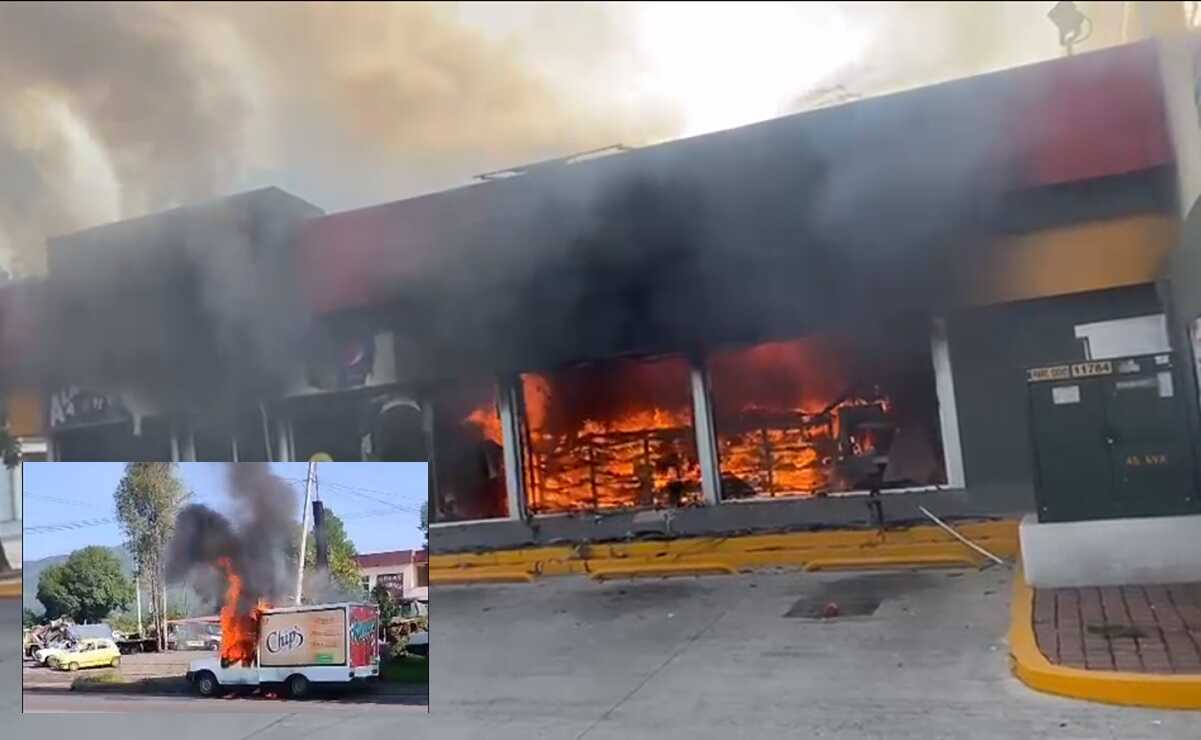Criminales incendian Oxxos y vehículos en Apatzingán VIDEOS