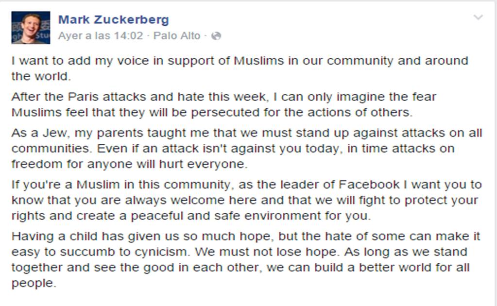 Facebook boss promises to support Muslims on social network