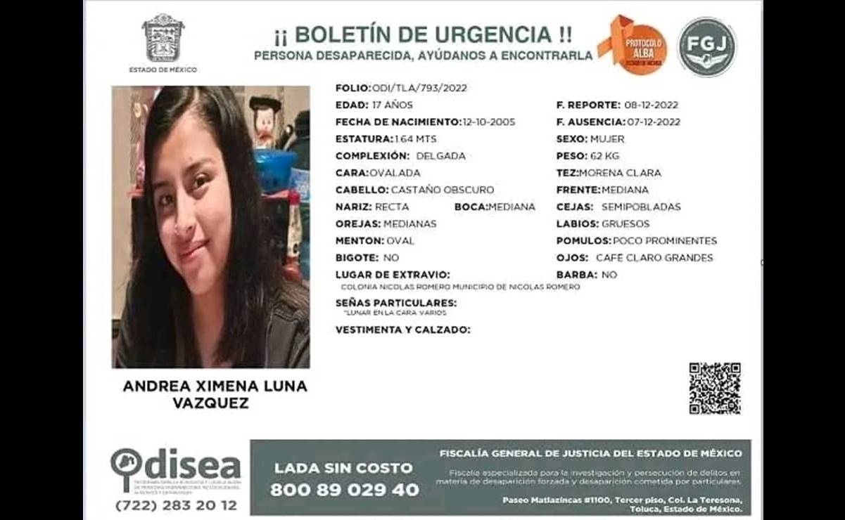 Buscan a Andrea Ximena; desapareció cuando se dirigía al Bachilleres 5 en Satélite 