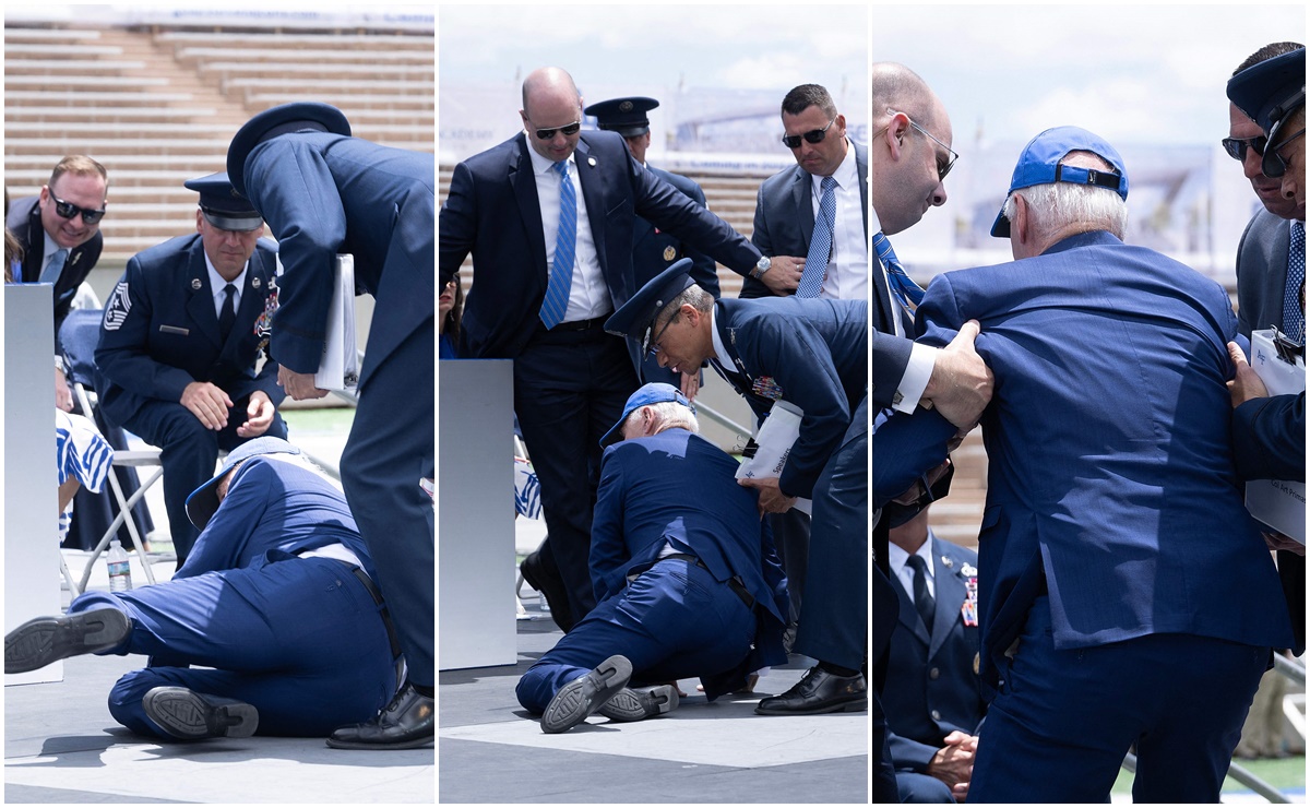 Impresionante: Joe Biden tropieza y cae durante acto de la Fuerza Aérea
