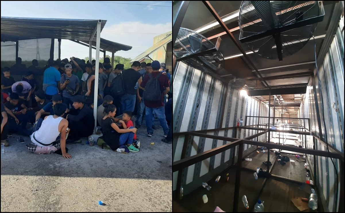Hallan 139 migrantes centroamericanos hacinados en la caja de un tráiler en Nuevo León