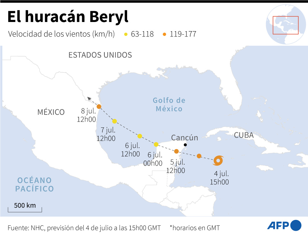 México se prepara para la llegada del huracán Beryl, categoría 2