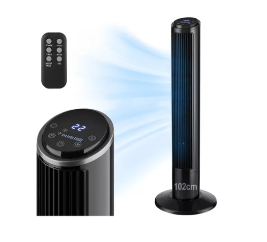 Ventilador de torre silencioso con control remoto negro 32 cm 2026