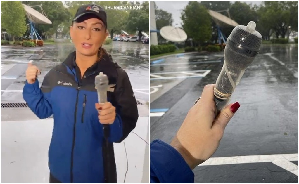 Reportera protege micrófono con un condón, durante cobertura del huracán "Ian" y se hace viral