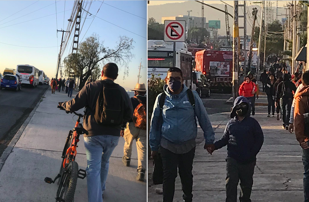 En bici y caminando, queretanos hacen llevaderas las obras en el Paseo 5 de Febrero 