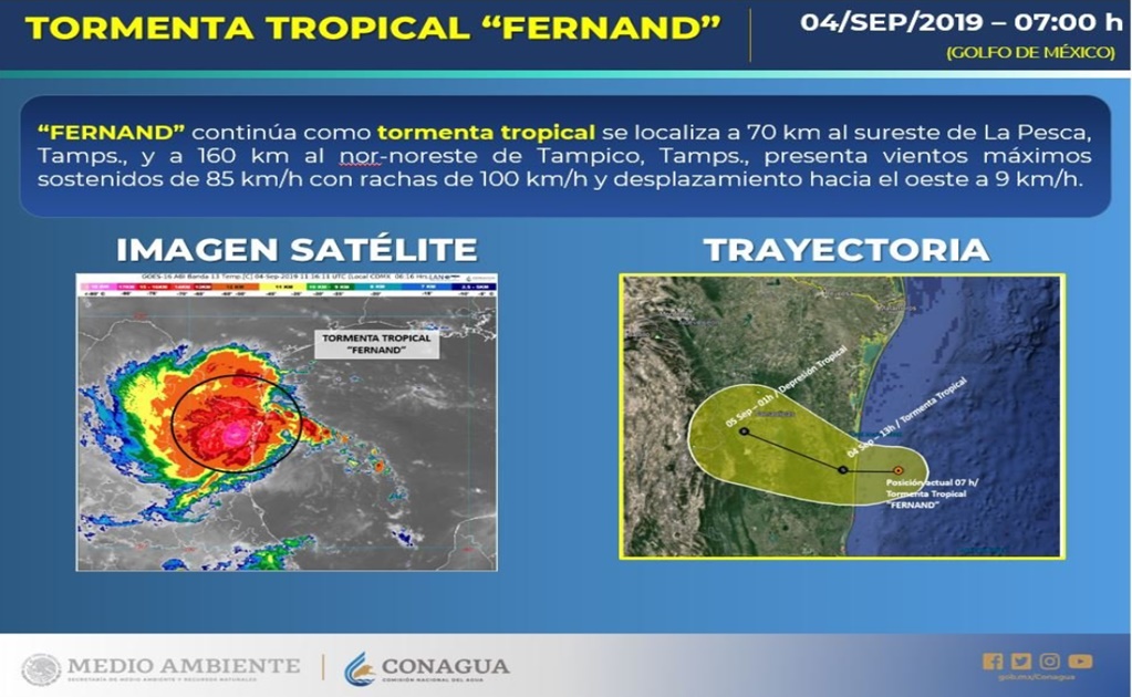 Prevén lluvias torrenciales por tormenta "Fernand" en Tamaulipas, NL y SLP