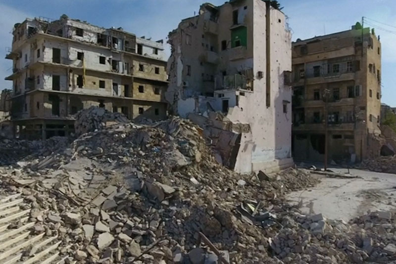 Drone capta destrucción en Aleppo