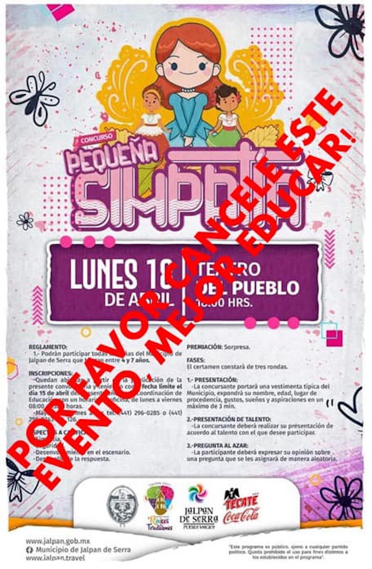 Llaman a cancelar evento "Pequeña simpatía", convocado por el municipio de Jalpan