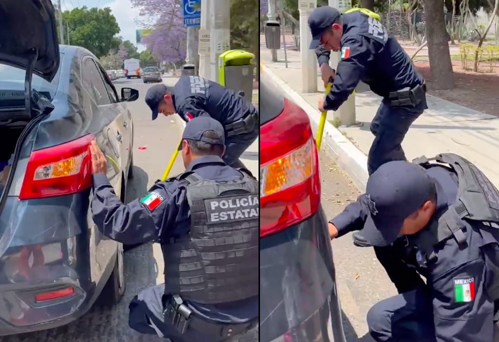 Qué agradables sujetos; polis buena onda cambian llantas en Querétaro 