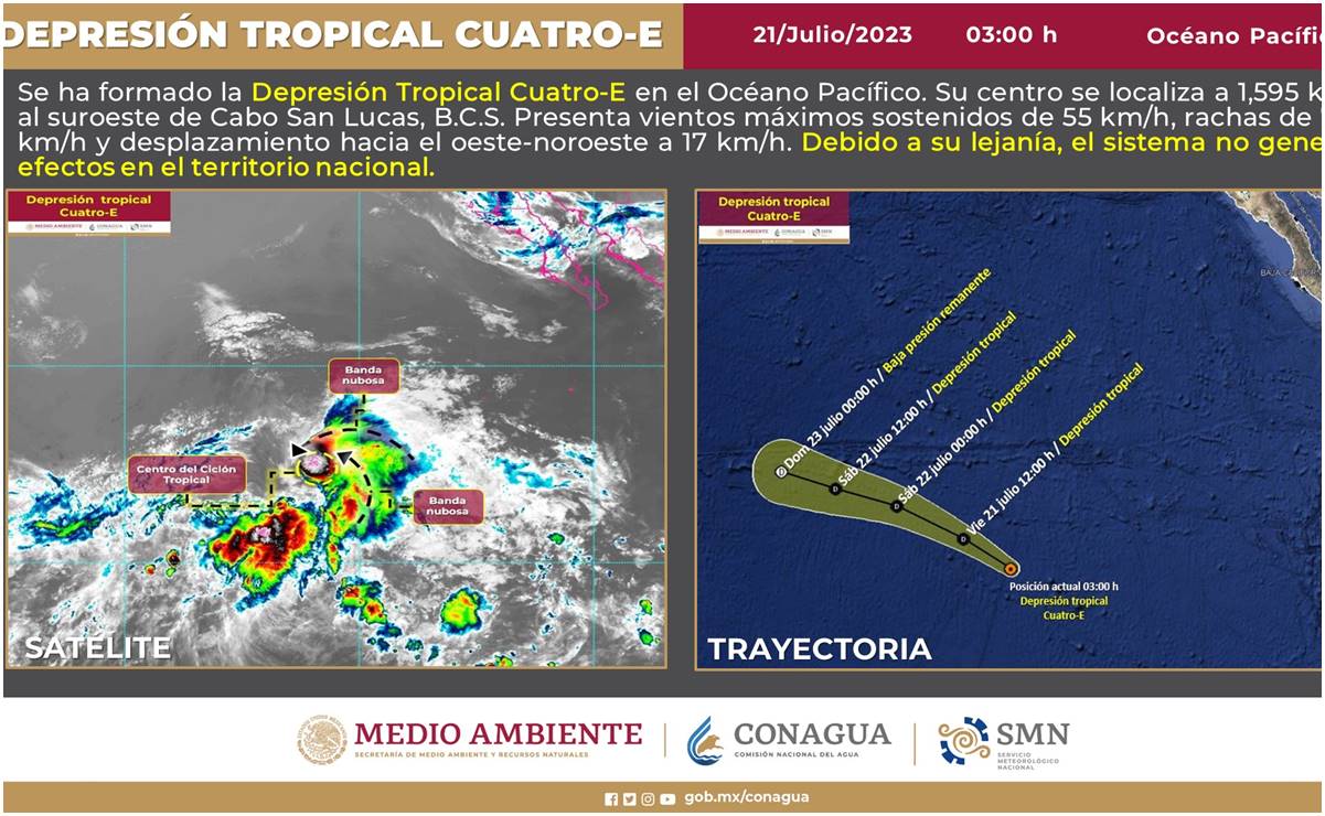 Se forma depresión tropical Cuatro-E en el Océano Pacífico