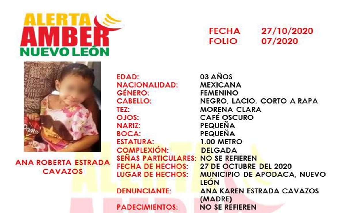 Localizan cuerpo de menor de tres años; sería Ana Roberta, desaparecida en Apodaca