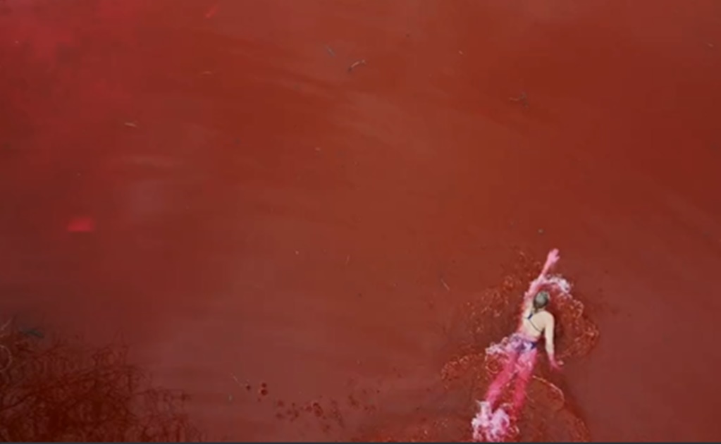 Campeona olímpica nada en un "lago de sangre" en protesta por los civiles muertos en Ucrania 