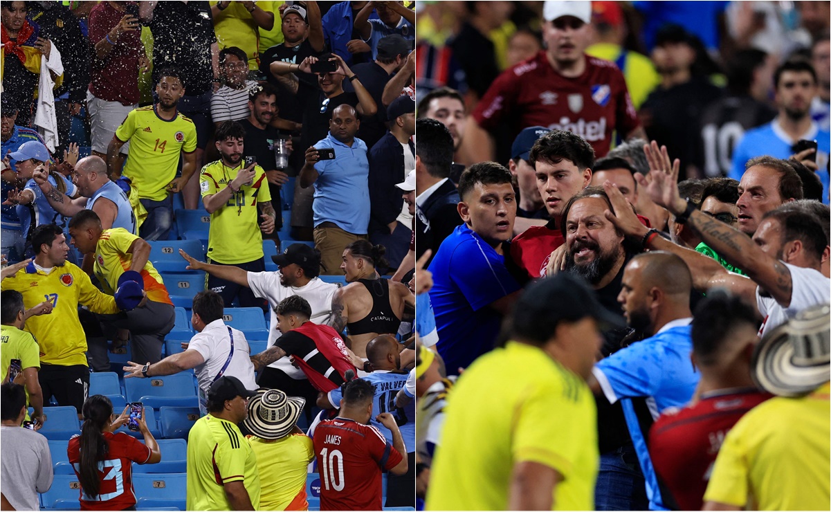 Jugadores de Uruguay suben a la tribuna y se agarran a golpes con aficionados de Colombia
