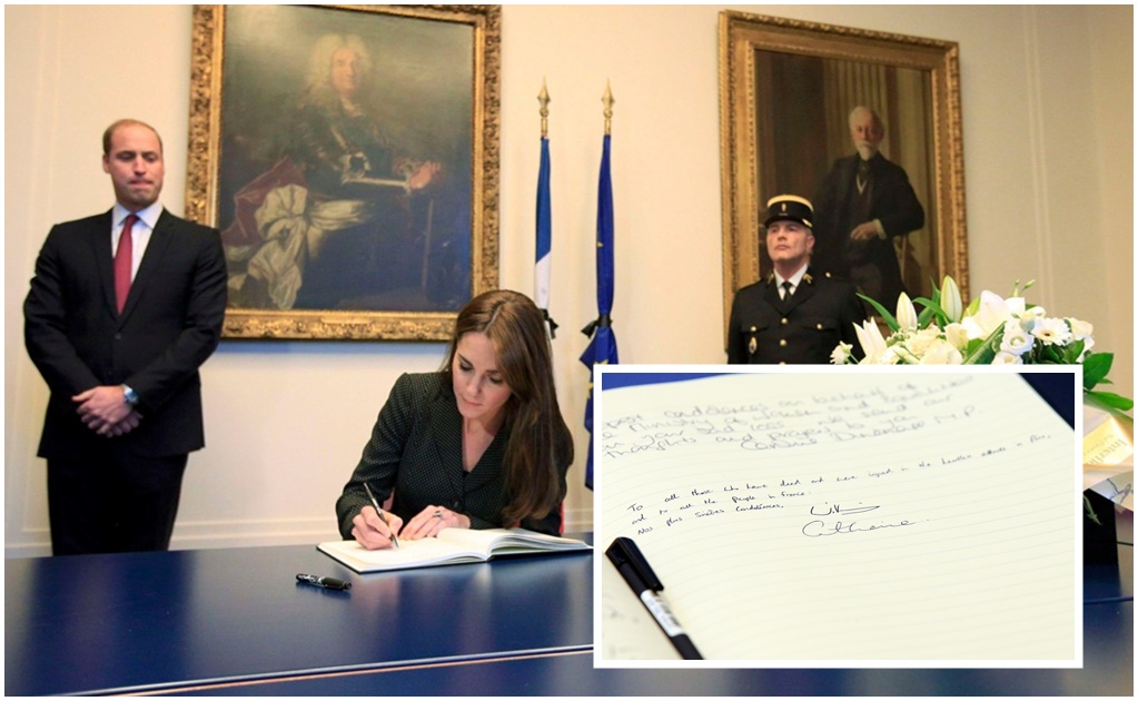 Guillermo y Catalina firman libro de condolencia en embajada de Francia