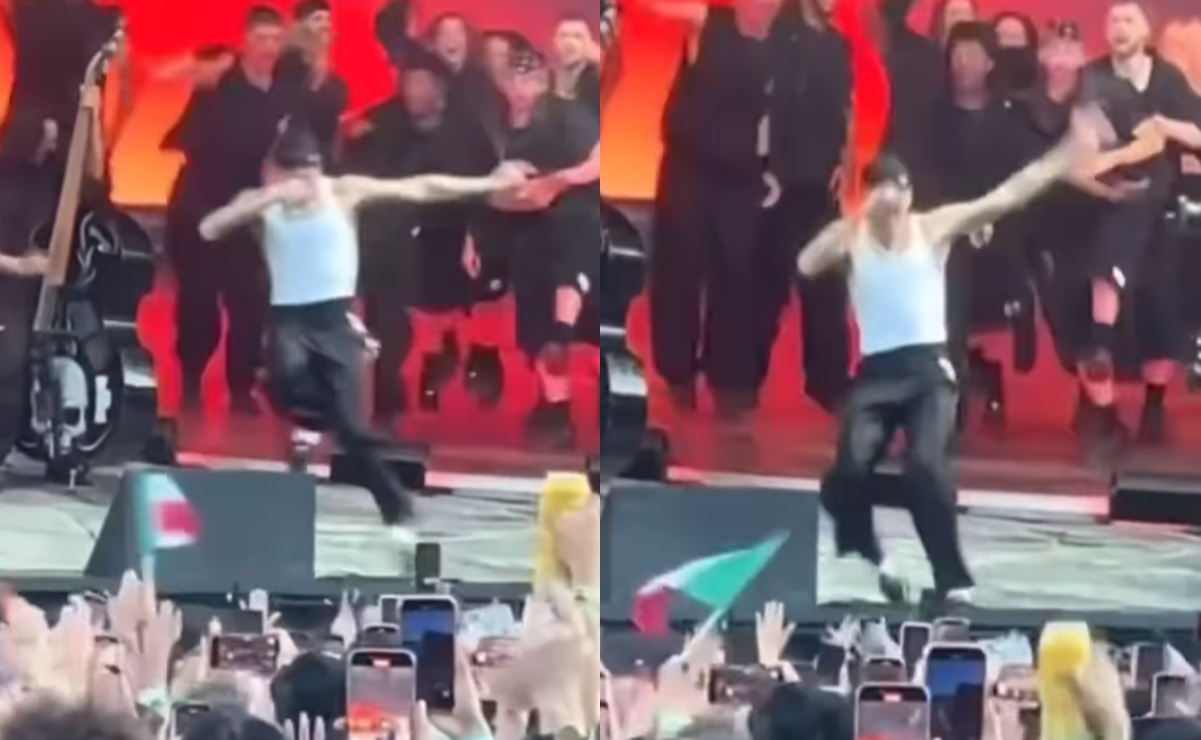 Video muestra el momento exacto en el que Peso Pluma se lesiona en el escenario