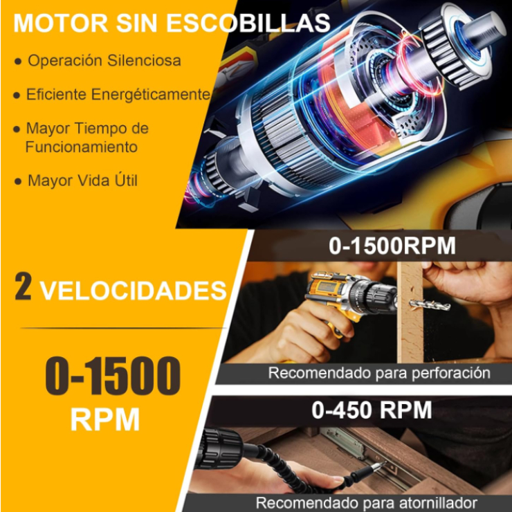 Luz LED integrada y nivel de burbuja para perforación de precisión