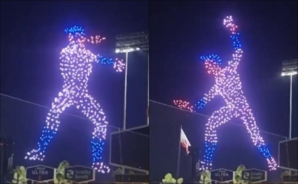 VIDEO: Fernando Valenzuela recibe increíble homenaje con drones simulando su lanzamiento