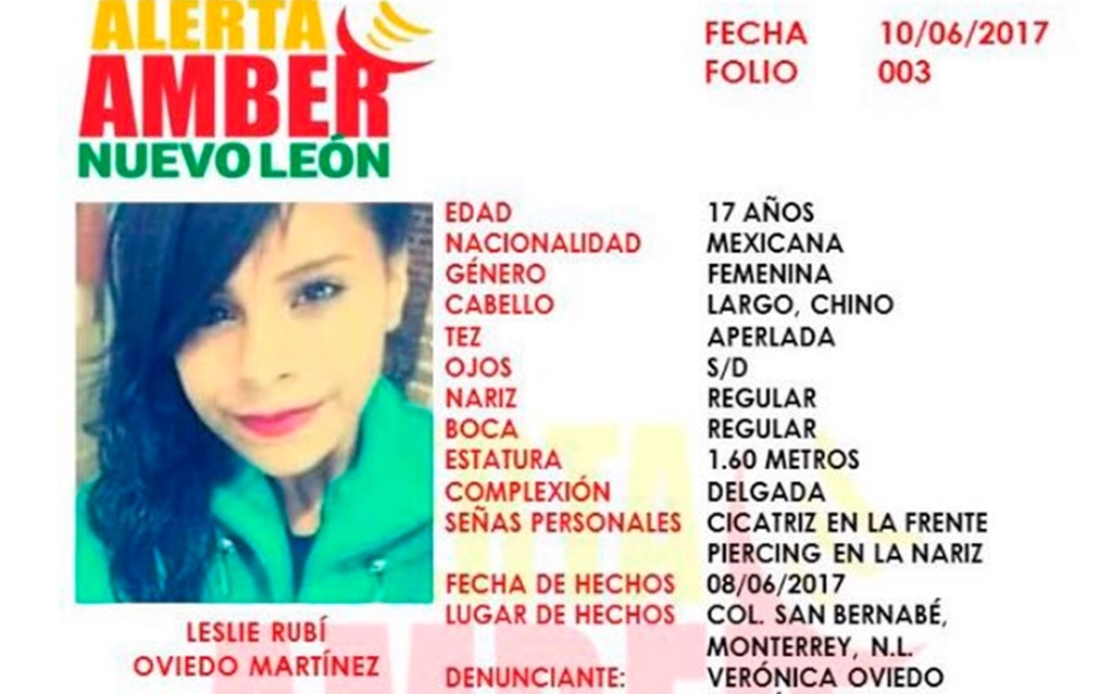 Activan Alerta Amber por menor desaparecida en Nuevo León