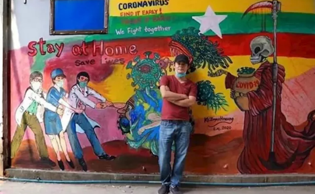 Mural en Birmania para concientizar sobre el Covid-19 hace que arresten a sus creadores