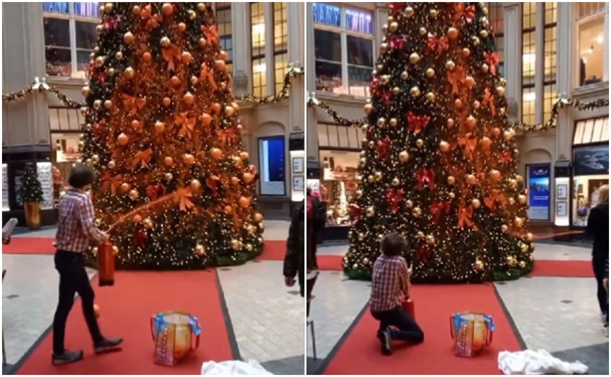 ¡Adiós blanca Navidad! Activistas pintan de naranja árboles navideños en Alemania