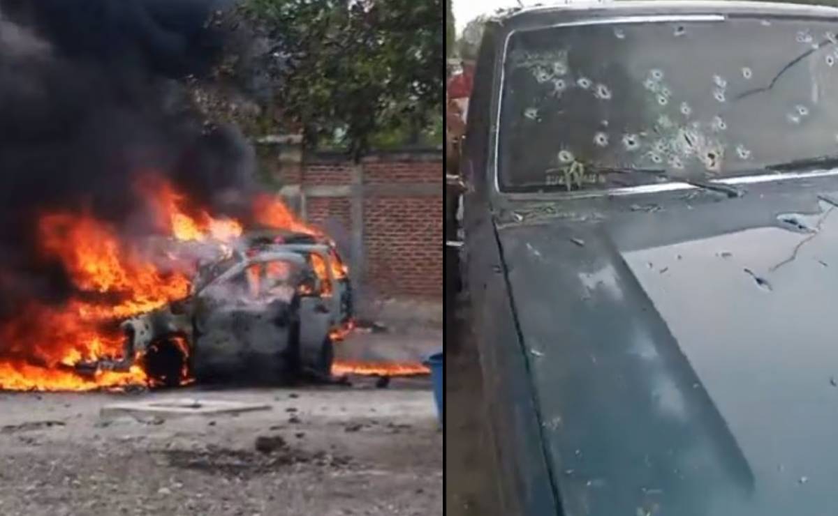 Ardiendo en llamas: Así dejaron el vehículo de Hipólito Mora y sus escoltas tras ataque mortal en Michoacán: VIDEOS