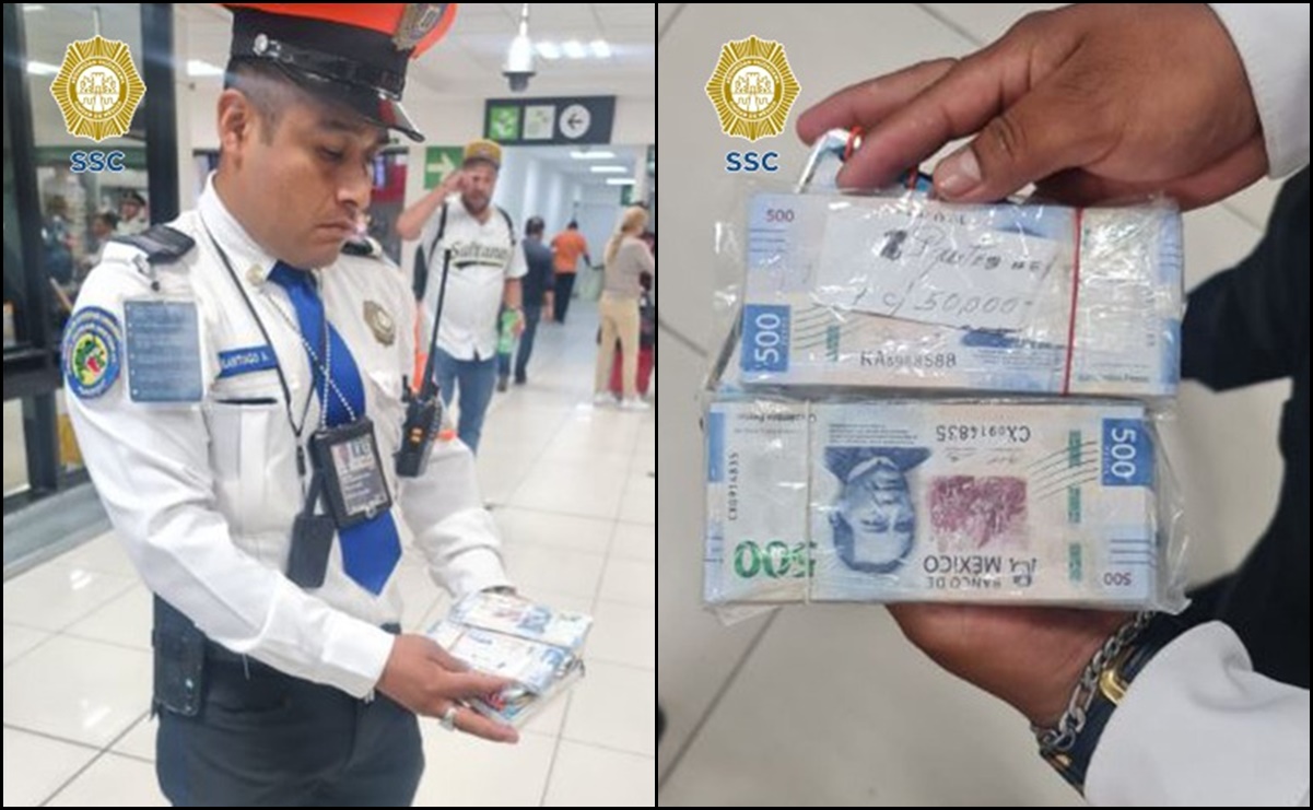 ¡Salió honesto! Policía devuelve 50 mil pesos que encontró en el AICM
