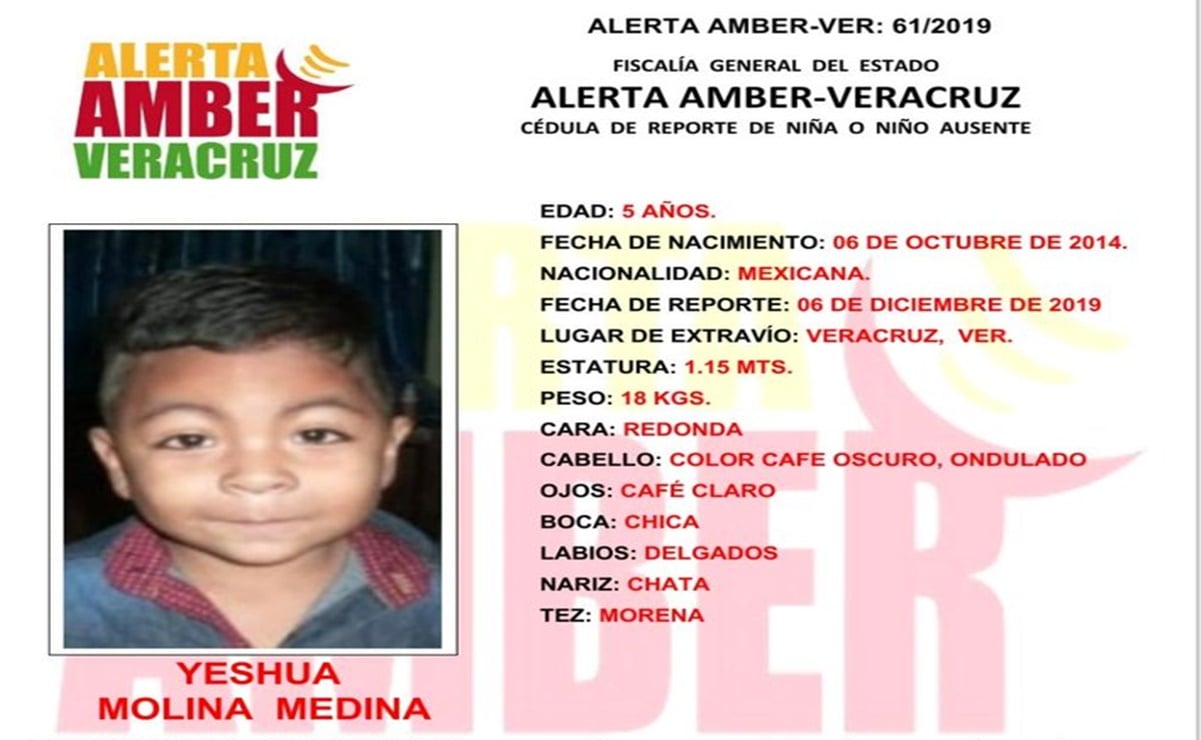 Activan Alerta Amber por Yeshua, niño de 5 años raptado en Veracruz 