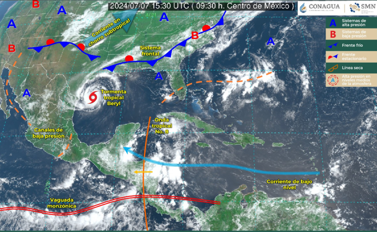 Tras paso de Beryl, formación de onda tropical 8 provocará lluvias intensas con descargas eléctricas en varios estados