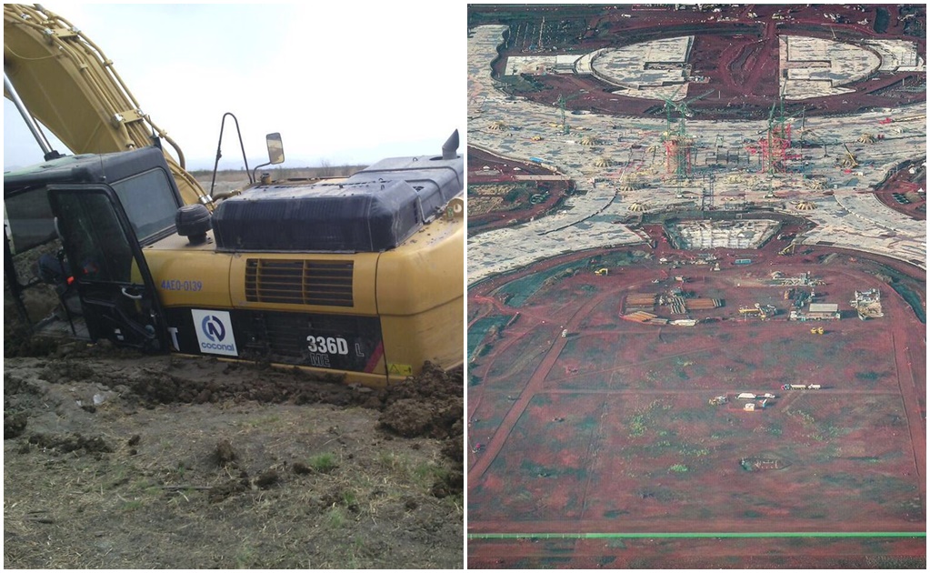 Hundimiento de una excavadora en el Nuevo Aeropuerto causa polémica en redes