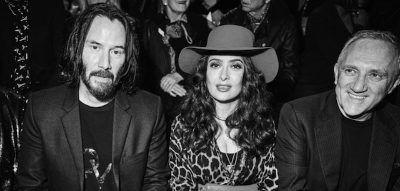 Salma Hayek y Keanu Reeves en el desfile de Saint Laurent de Malibú 