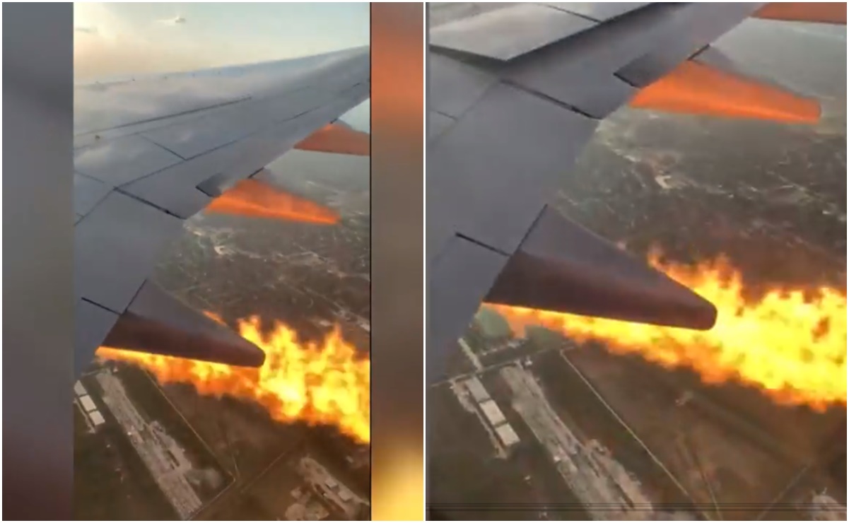 ¡Tremendo susto! Pasajero graba explosión en motor de un avión en pleno vuelo hacia Cancún