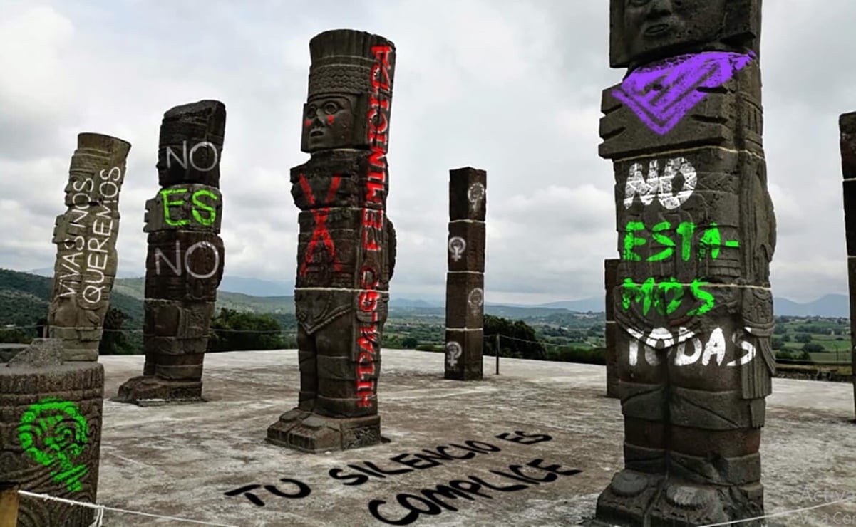 Protestan con pintas virtuales feministas en monumentos de Hidalgo