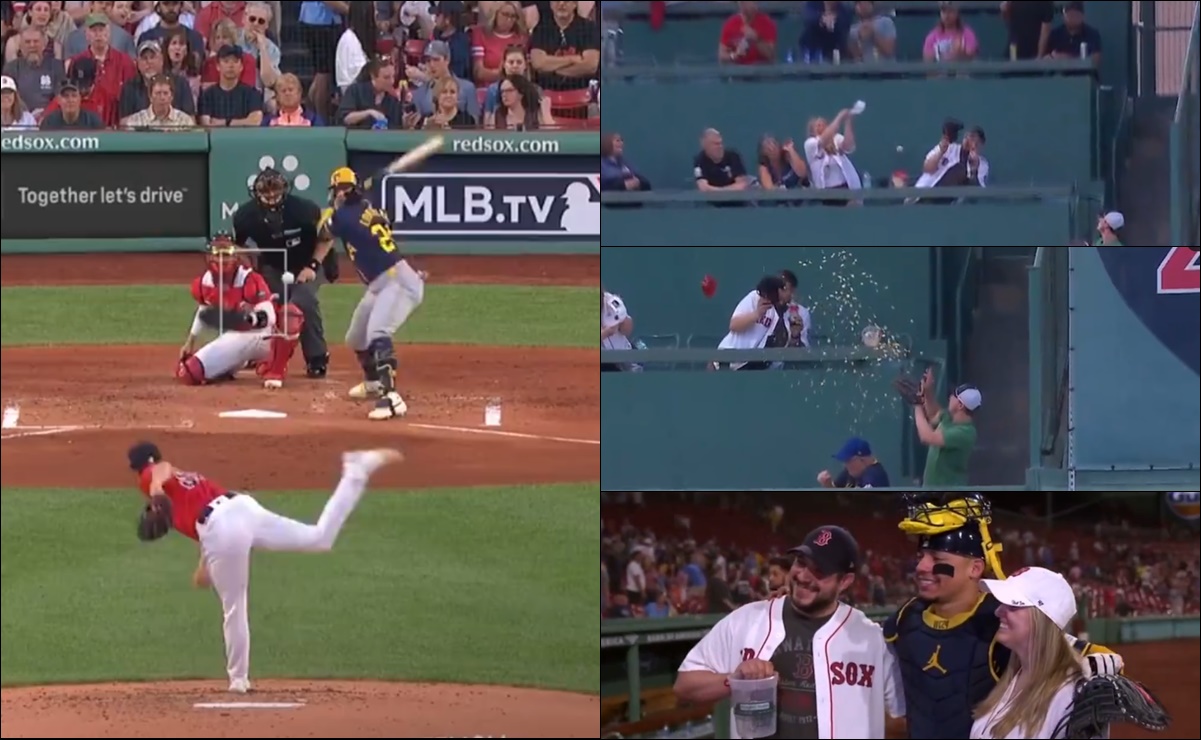 Pelotero de Brewers pega jonrón y revienta bote de palomitas de aficionados de los Red Sox