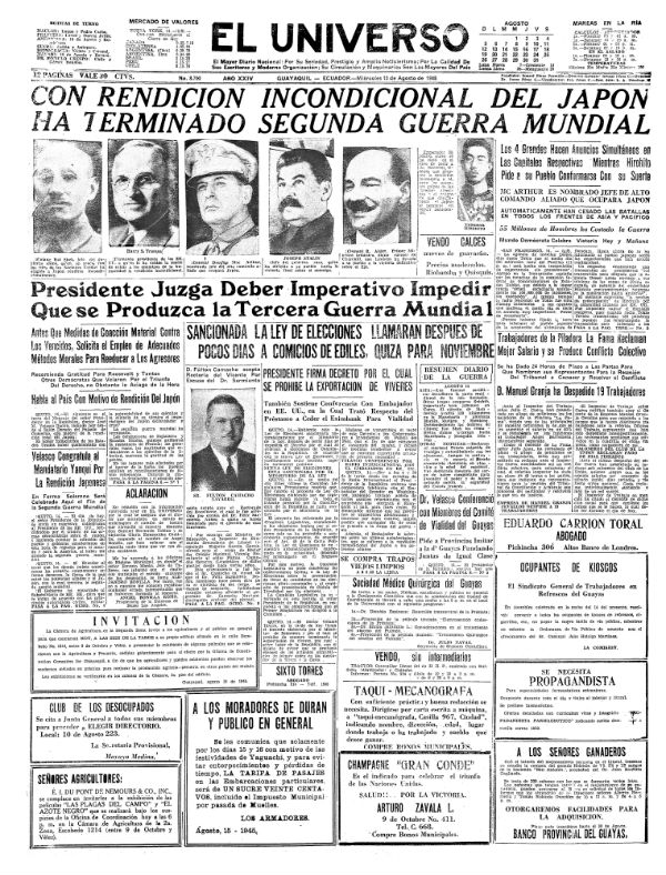 15 de agosto de 1945 | Ecuador | Noticias | El Universo