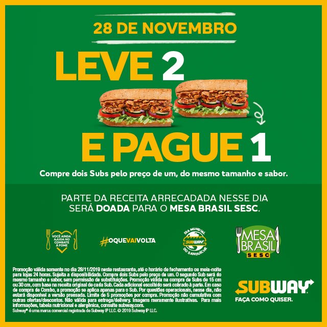 Rede de fast-food Subway inicia sua campanha de Black Friday - Jornal do  Estado MS