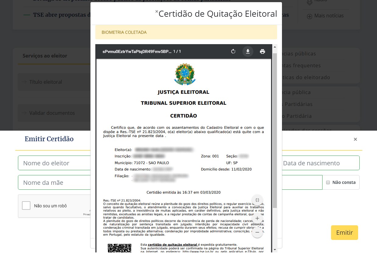 TSE suspende emissão de quitação eleitoral pela internet