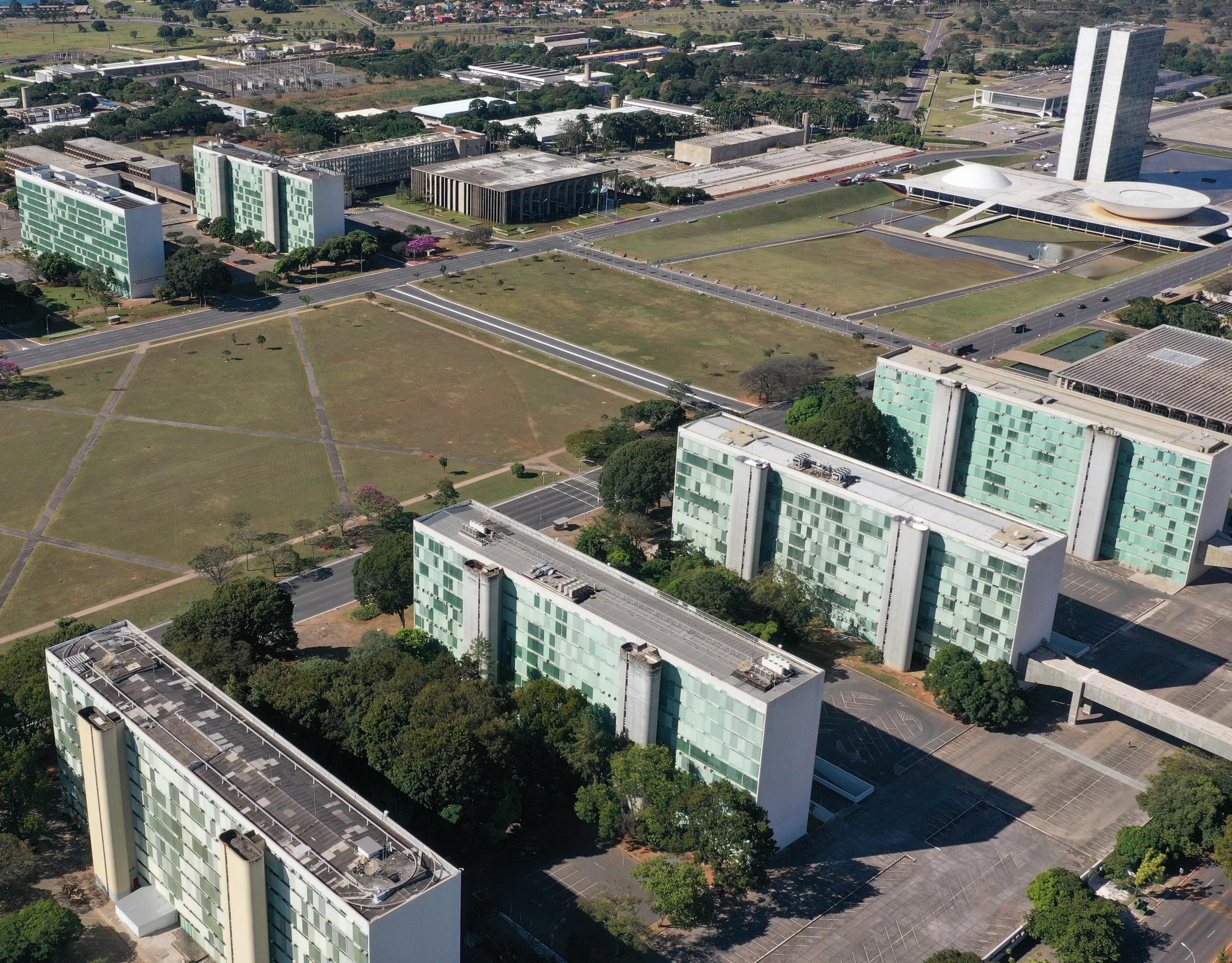Vista aérea da Esplanada dos Ministérios, em Brasília