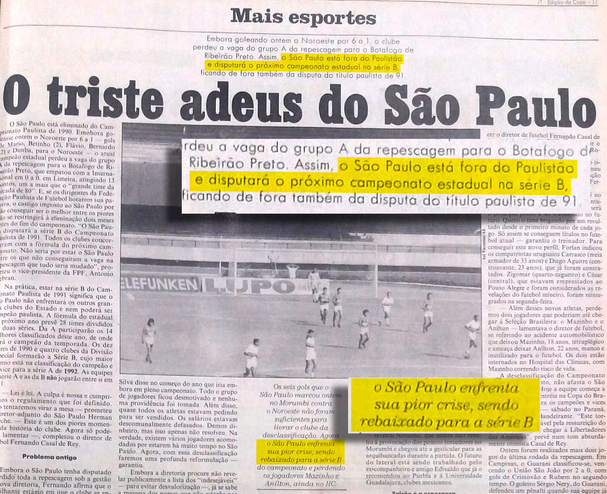 São Paulo entra na zona de rebaixamento do Campeonato Paulista