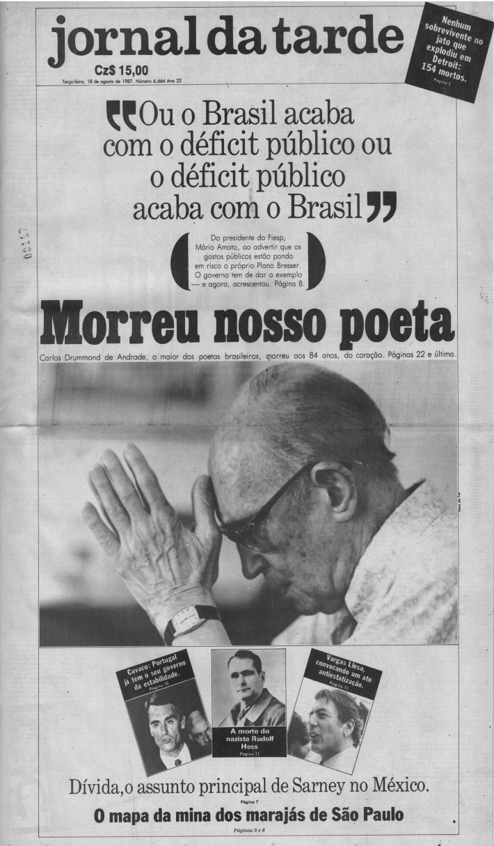 Nos 115 anos do nascimento de Drummond, inéditos mostram como ele lidava  com a morte - Jornal O Globo
