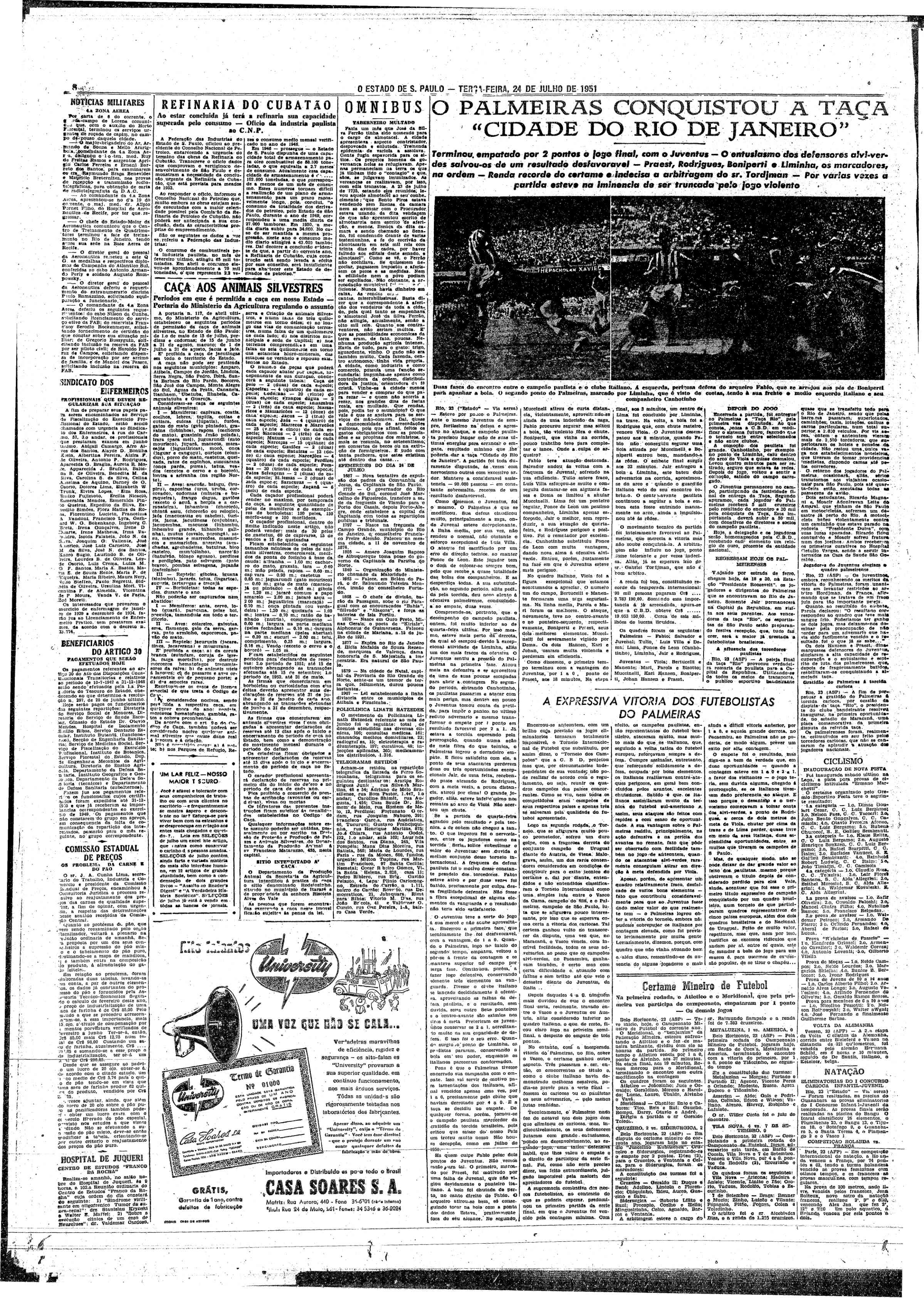 Palmeiras Campeão Mundial 1951 - Jornal Nacional 