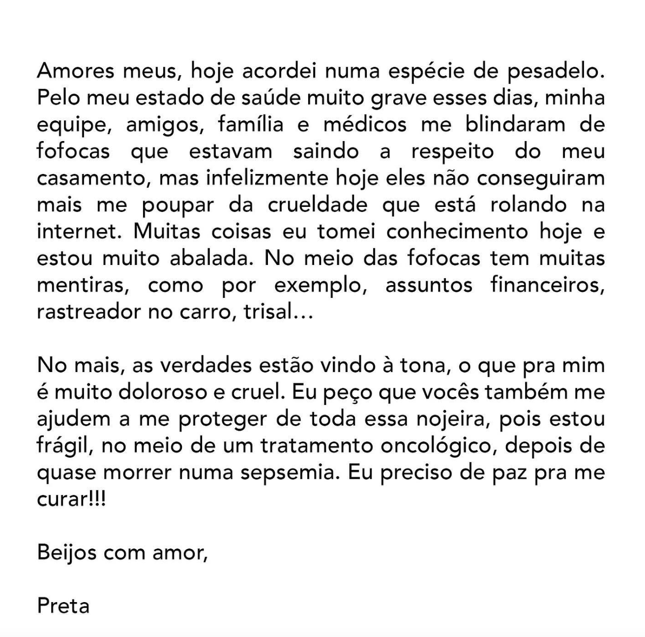 Preta Gil fala pela primeira vez após rumores de separação: ‘Acordei numa espécie de pesadelo’