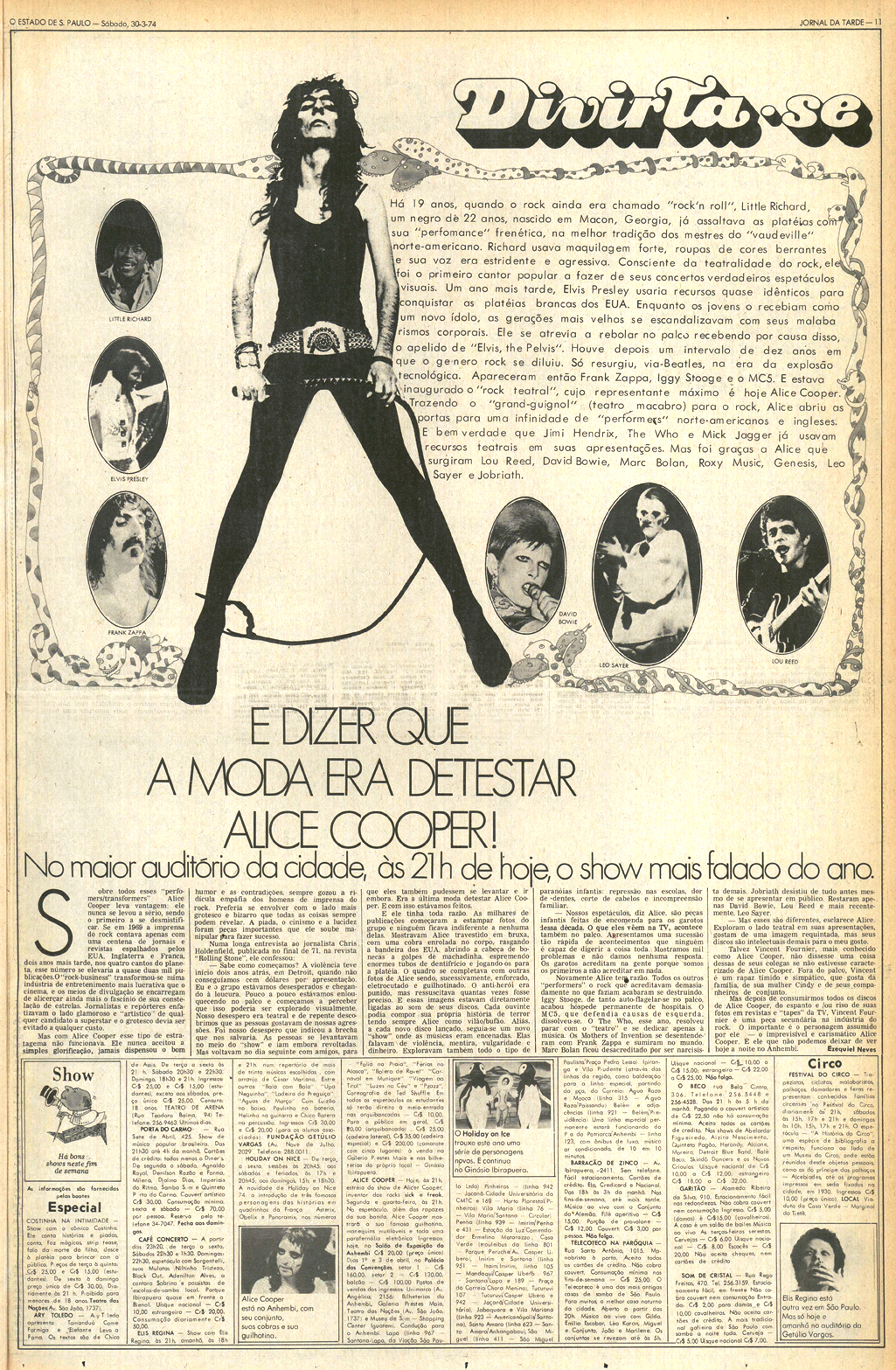 Alice Cooper no Brasil em 1974 - Estadão